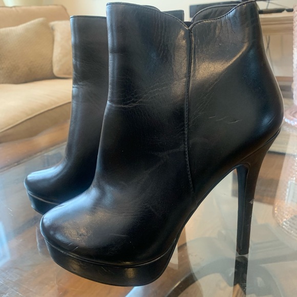 Charles David black leather platform stiletto boots size 8 B - Picture 2 of 7
